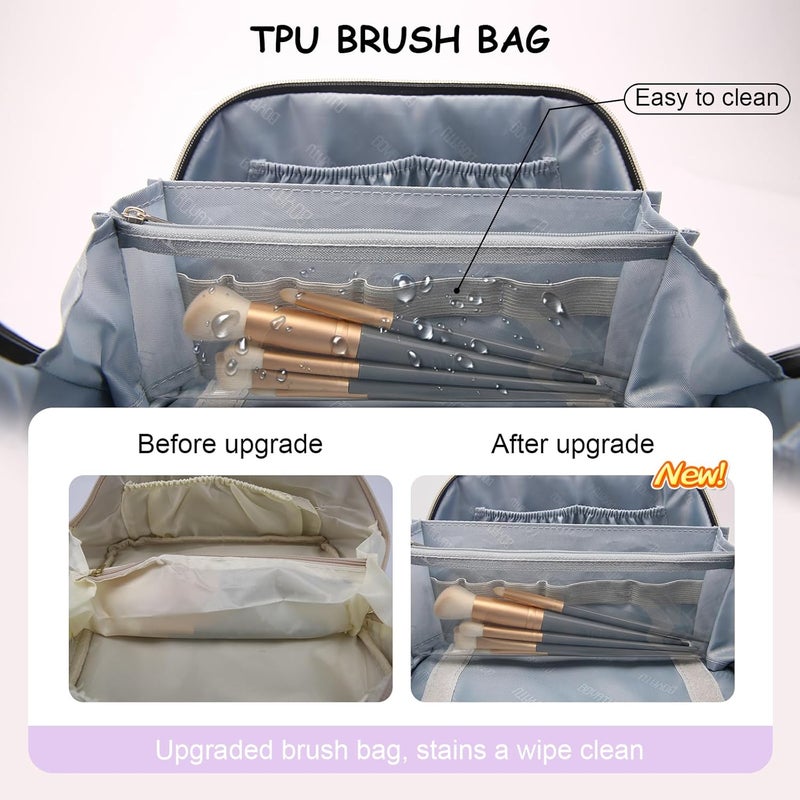 BOYATU Travel Makeup Bag for Women: Cosmetic Organizer Bag with Compartments - Leather Make up Bags Set of 3 (G-1-Purple) - Image 2